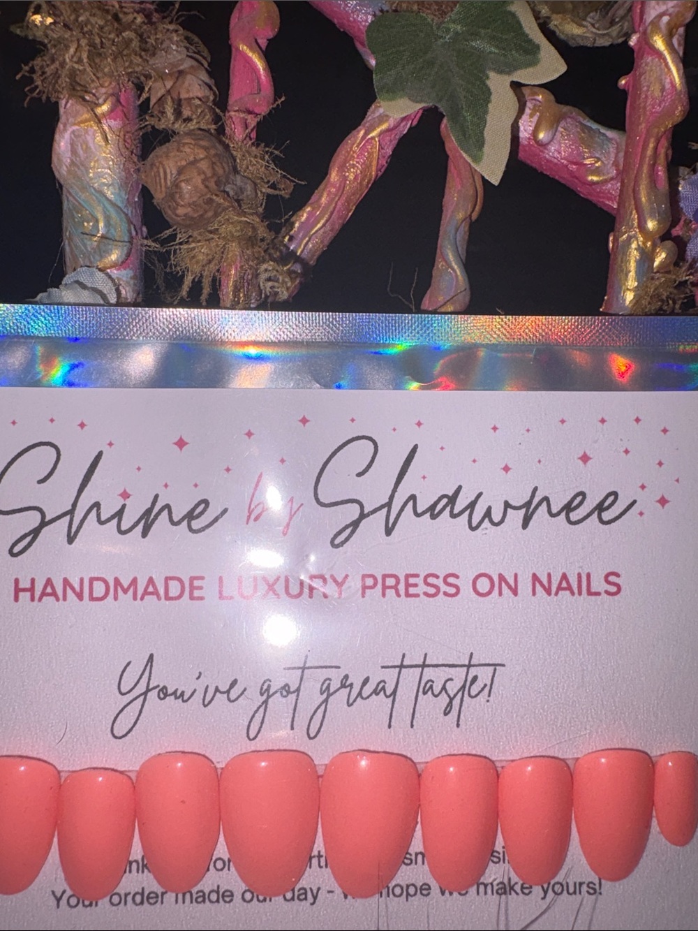 Soft Orange Coral Almond Shape Nails - Handmade Luxury NWT - Picture 3 of 5
